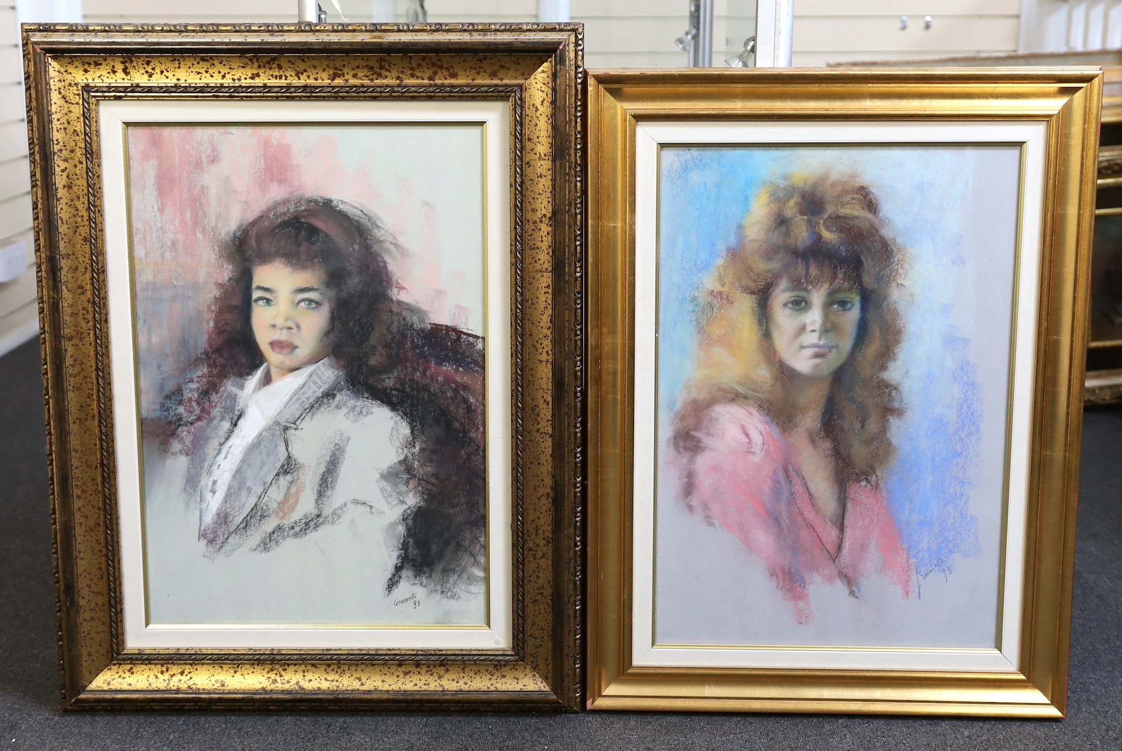 Guido Grumeli, 'Lucia' and 'La Modella', pastel on card, 63 x 43cm